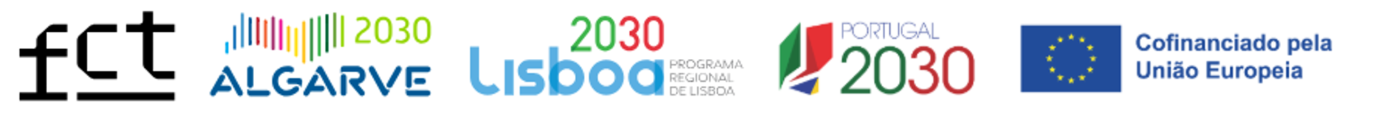 Logotipos FCT; Algarve 2030; Lisboa 2030; Portugal 2030; União Europeia